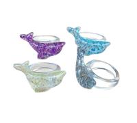Anelli a forma di delfino in resina con paillettes luccicanti, accessori dal design elegante casual per l'uso quotidiano e gite in spiaggia con delfino scintillante