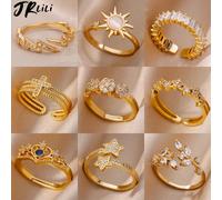 Anelli a forma di fiore con zirconi per donna Anello aperto in acciaio inossidabile Moda coreana Nuovo regalo di gioielli da sposa