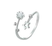 Anelli a stella a cinque punte lucidi, colore argento coreano, da donna, semplici zirconi croce cava stella aperta, gioielli regalo per feste, colore argento