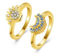 Anelli a urna per cremazione per ceneri, set di anelli celesti con sole e luna, anello scintillante con sole, anello luna blu, placcato argento, anello di promessa di amicizia, anelli celesti