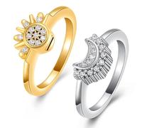Anelli a urna per cremazione per ceneri, set di anelli celesti con sole e luna, anello scintillante con sole, anello luna blu, placcato argento, anello di promessa di amicizia, anelli celesti