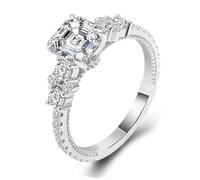 Anelli alla moda, anelli da donna quadrati delicati con moissanite carini regali per le donne, O 1/2, Oro bianco 18 carati, Moissanite