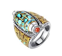 Anelli Anello con perline Dzi a sei caratteri turchese Mantra a nove occhi Anello rotante con trasferimento di perline mantra a sei caratteri in stile tibetano Feng Shui Anello di (Sky Blue, One Size)