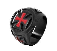 Anelli, Anello da Uomo con Inquisizione del Tempio Cavaliere - Anello Gotico in Acciaio Nero/Argento Smalto Rosso