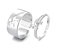 Anelli aperti abbinati per coppie, cuore, dinosauro, fulmine, dichiarazione di fidanzamento, matrimonio, set di anelli regolabili per lui e per lei, altamente lucidati, vestibilità comoda, regalo per