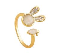 Anelli aperti con carota per donne, coniglietto animale, anello impilabile regolabile per dita, gioielli alla moda, anelli curvi, Taglia unica, Metallo, Nessuna pietra preziosa