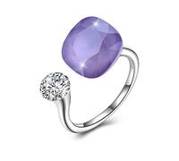 Anelli aperti per donne, anello regolabile 925 sterling argento viola zircone cristallo gelido regalo di gioielli romantici per le donne coppia di fidanzamento fidanzamento eternità anello di Natale