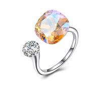 Anelli aperti per donne, anello regolabile 925 sterling in argento arancione zircone cristallo gelido regalo di gioielli per le donne coppia fidanzamento anello eternità anello di Natale regalo di