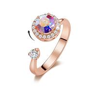Anelli aperti per donne, anello regolabile in oro rosa rotabile a colori rotondo zircone zircone Giochi di gioielli romantici per ragazze coppia coppia fidanzamento nuziale anello di eternità di
