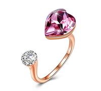 Anelli aperti per donne, anello regolabile in oro rosa sterling sterling Heart Crystal Ringi di gioielli romantici per le donne coppia di fidanzamento Impegno per matrimoni Eternity Ring Regalo di