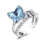 Anelli aperti per donne, anello regolabile sterling argento farfalla anello di cristallo regalo di gioielli romantici per femmine per donne coppia fidanzamento nuziale anello eternità anello di