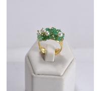 ANELLI ARGENTO 925 DORATO SMERALDI E PERLE NATURALI REGOLABILE AGNK 093
