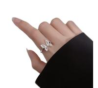 Anelli Argento Donna,Anello Regolabile Vintage Argento Simple Fashion Sparkling Zircon Butterfly S925 Argento Anelli Aperti Knuckle Finger Rings Regalo di Gioielli di Natale FEDI Nuziali per Le Sign