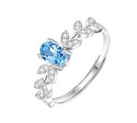 Anelli Argento Donna Regolabili Anello Da Donna In Argento Con Foglia Lucida Zircone Diamante Ovale Topazio Blu Anello Di Fidanzamento Matrimonio Anniversario Cocktail Da Dito Impilabile Per
