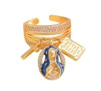 Anelli con ciondolo a forma di crocifisso con dettagli scritturali, corpo in rame, accessori per dita regolabili per un comodo uso quotidiano