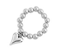 Anelli con ciondolo a forma di cuore geometrico moderno per amanti degli accessori alla moda corda elastica e perline rotonde gioielli a forma di cuore geometrico, One Size, come descritto, come