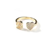 Anelli con iniziale personalizzata per donna, placcati oro 18 carati, con diamanti CZ, lettere dell'alfabeto da A a Z regolabili, anelli con cuore, gioielli personalizzati da regalare a donne