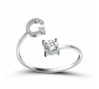 Anelli con iniziali AZ in Argento 925 con Micro zirconi, Anelli con Nome Regolabili da Donna - Lettera G