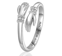 Anelli da abbraccio in argento Sterling da donna, anello aperto regolabile con mani che abbracciano anello con parole incise, simbolo di amore, sorella, regalo perfetto per figlie, mamma, moglie