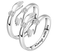 Anelli da abbraccio in argento Sterling da donna, anello aperto regolabile con mani che abbracciano anello con parole incise, simbolo di amore, sorella, regalo perfetto per figlie, mamma, moglie