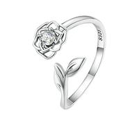 Anelli Da Dentizione per Cani Anello aperto Camelia in argento sterling S925 Anello semplice con in Set Di Anelli Misura 9 (Silver #1, One Size)