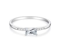 Anelli da donna, alla moda, semplici, rettangolari, con diamante rotondo in oro bianco/platino 950, L 1/2, Platino 950, Diamante