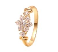 Anelli da donna, anelli da donna, a forma di croce sottile con taglio rotondo bianco, diamanti creati in oro giallo 18 carati, 47 (15.0), Oro giallo 18 carati (750), Diamante creato