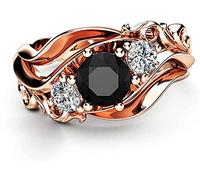 Anelli da Donna Anello da Strega Unica Pietra Nera con Montatura a Polo Twist Band Design Colore Oro Rosa Anelli di Fidanzamento per Donna Gioielli Regalo, # 8 Oro Rosa Convenient Handled