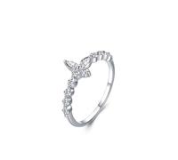 Anelli da donna, con dita indice semplice, motivo a farfalla, con marchese-moissanite rotonda in oro bianco 9 K, misura 47 (15,0)