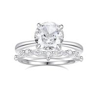 Anelli da donna con dita piccole, anelli bigiotteria classici 2 carati di moissanite set da 2 pezzi, oro bianco 9 K, misura 56 (17,8)