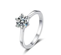 Anelli da donna con dita piccole, anelli dell'amicizia in argento 6 denti solitari rotondi con 1 ct moissanite 18 carati oro bianco misura 49 (15,6)