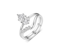 Anelli da donna con dita piccole, anello celebrità per donne, set da 2 anelli con taglio a goccia 1,5 carati di moissanite 9 K, oro bianco 9 K, misura 65 (20,7)