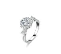 Anelli da donna con dita piccole, anello da dito da donna, fiore largo con 1 ct rotondo moissanite argento 9 carati oro bianco misura 52 (16,6)