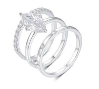 Anelli da donna con dita piccole, anello di gioielli 3 anelli con taglio marchese 3 ct moissanite 14 carati oro bianco misura 60 (19,1)