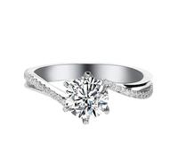 Anelli da donna con dita piccole, anello dichiarato taglio rotondo con 6 artigli e 1 carati di moissanite in argento platino 950, misura 49 (15,6)