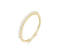 Anelli da donna con dita piccole, fedi nuziali mezza eternità con taglio rotondo moissanite oro giallo, Oro giallo 14 carati, Moissanite