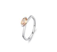 Anelli da donna con dito indice, gioielli anelli eleganti solitari con due artigli, 1 ct color champagne, zaffiro ovale da laboratorio, oro bianco platino, misura 61 (19,4)