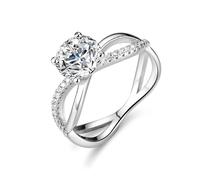 Anelli da donna con pollice, anelli di nozze vuoti e 4 scomparti rotondi con 1 carati di moissanite in argento bianco 18 carati, misura 13 (16,9)