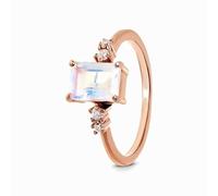 Anelli da donna delicati, anello da donna in oro rosa 9 K, anello rettangolare con 4 artigli, pietra di luna 1 ct e moissanite misura 54 (17,2)