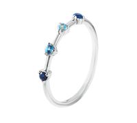 Anelli da donna delicati, per dito medio, stretto, con zaffiro e topazio, oro bianco 14 carati, misura 50 (15,9)