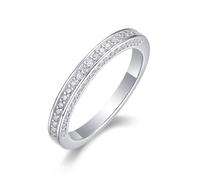 Anelli da donna di fidanzamento, in argento, spessi 3 mm, sottili, Half Eternity con moissanite di forma rotonda, oro bianco/platino, Q 1/2, Platino, Moissanite