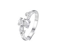 Anelli da donna impilabili, anelli da donna con design a foglia intrecciata occidentale con moissanite ovale da 1 ct in oro bianco/platino 950, L 1/2, Platino 950, Moissanite