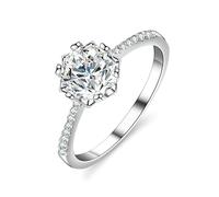 Anelli da donna in argento, anello da donna largo, moissanite a forma di cuore, 1 carato, taglio rotondo 18 carati, oro bianco bianco 18 carati, misura 47 (15,0)