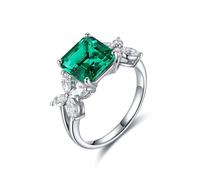 Anelli da donna in argento Sterling 925, anelli da donna con fiore con smeraldo sintetico, regalo unico per amiche e donne, M 1/2, Argento Sterling 925, Smeraldo sintetico