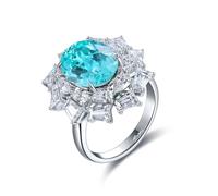 Anelli da donna in argento Sterling con fiore e tormalina paraiba creata da 6,35 ct