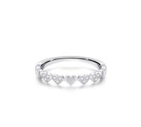 Anelli da donna occidentali, anelli da donna alla moda eleganti design a fila di cuori con diamante rotondo, T 1/2, Platino, Diamante