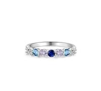 Anelli da donna per dito medio, anelli da donna, fidanzamento con gemme multicolori, argento bianco 14 carati, misura 58 (18,5)