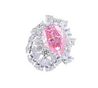 Anelli da donna per il dito medio, anello da donna delicato goccia d'acqua con rosa 3 carati laboratorio Padparadja 18 carati oro bianco misura 45 (14,3)