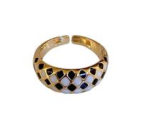 Anelli da donna, placcatura in oro rame, design a scacchiera, anello semplice a fascia larga