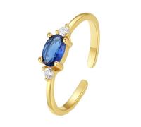 Anelli da donna sottili, anelli da donna, anello aperto, regolabile con taglio ovale blu in laboratorio, zaffiro realizzato in oro giallo, oro giallo 9 K, Zaffiro prodotto in laboratorio